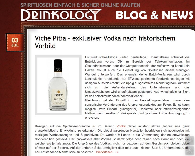 Viche Pitia – exklusiver Vodka nach historischem Vorbild